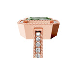 Rose gold Fancy Green Emerald  Cut Halo Diamond Ring with Pavé Band and Milgrain Prong Setting_37