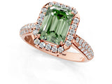 Rose gold Fancy Green Emerald Cut Halo Diamond Ring with Pavé Band_1