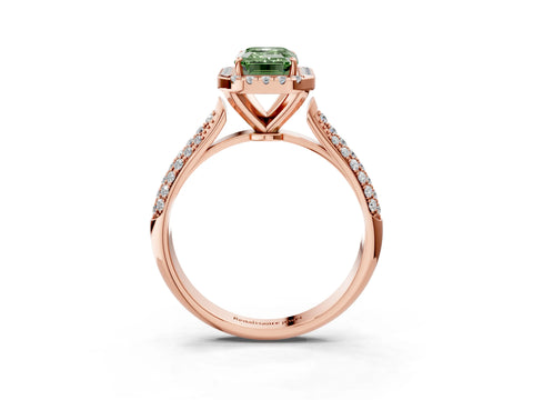 Rose gold Fancy Green Emerald Cut Halo Diamond Ring with Pavé Band_3