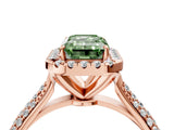 Rose gold Fancy Green Emerald Cut Halo Diamond Ring with Pavé Band_4