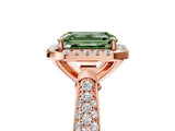 Rose gold Fancy Green Emerald Cut Halo Diamond Ring with Pavé Band_5
