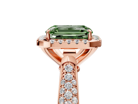 Rose gold Fancy Green Emerald Cut Halo Diamond Ring with Pavé Band_5