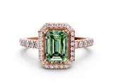 Rose gold Fancy Green Emerald  Cut Halo Diamond Ring with Pave Band and Four-Prong Setting_24