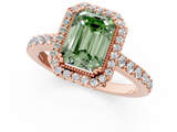 Rose gold Fancy Green Emerald  Cut Halo Diamond Ring with Pave Band and Four-Prong Setting_25