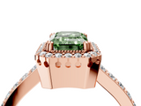 Rose gold Fancy Green Emerald  Cut Halo Diamond Ring with Pave Band and Four-Prong Setting_28