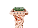 Rose gold Fancy Green Emerald  Cut Halo Diamond Ring with Scrollwork Band and Four-Prong Setting_105