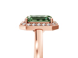 Rose gold Fancy Green Emerald Cut Halo Diamond Ring with Solitaire Band and Prong Setting_5