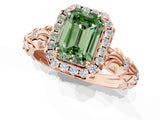 Rose gold Fancy Green Emerald Cut Halo Diamond Solitaire with Filigree Band and Four-Prong Setting_1