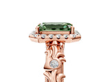 Rose gold Fancy Green Emerald Cut Halo Diamond Solitaire with Filigree Band and Four-Prong Setting_5
