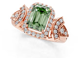 Rose gold Fancy Green Emerald Cut Halo Diamond Split Shank Engagement Ring with Four-Prong Setting_1