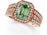 Rose gold Fancy Green Emerald Cut Halo Diamond Split Shank Ring with Prong Setting_13