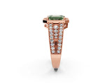 Rose gold Fancy Green Emerald Cut Halo Diamond Split Shank Ring with Prong Setting_14
