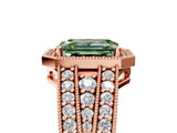Rose gold Fancy Green Emerald Cut Halo Diamond Split Shank Ring with Prong Setting_17