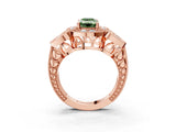 Rose gold Fancy Green Emerald Cut Halo Milgrain Diamond Engagement Ring with Leaf Band and Four-Prong Setting_3