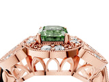 Rose gold Fancy Green Emerald Cut Halo Milgrain Diamond Engagement Ring with Leaf Band and Four-Prong Setting_4