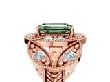 Rose gold Fancy Green Emerald Cut Halo Milgrain Diamond Engagement Ring with Leaf Band and Four-Prong Setting_5