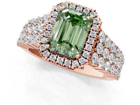 Rose gold Fancy Green Emerald Cut Halo Pavé Diamond Engagement Ring with Split Shank and Four-Prong Setting_4