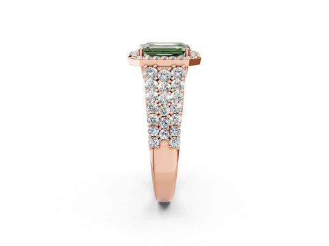 Rose gold Fancy Green Emerald Cut Halo Pavé Diamond Engagement Ring with Split Shank and Four-Prong Setting_5