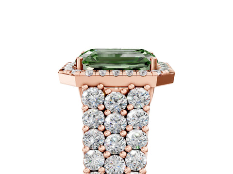 Rose gold Fancy Green Emerald Cut Halo Pavé Diamond Engagement Ring with Split Shank and Four-Prong Setting_8