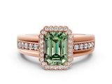 Rose gold Fancy Green Emerald  Cut Halo Pave Band Four-Prong Ring_49