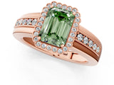 Rose gold Fancy Green Emerald  Cut Halo Pave Band Four-Prong Ring_50