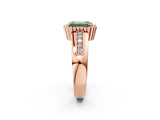 Rose gold Fancy Green Emerald  Cut Halo Pave Band Four-Prong Ring_51