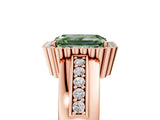 Rose gold Fancy Green Emerald  Cut Halo Pave Band Four-Prong Ring_54