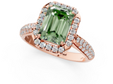 Rose gold Fancy Green Emerald  Cut Halo Pave Band Four-Prong Setting Ring_38