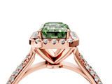 Rose gold Fancy Green Emerald  Cut Halo Pave Band Four-Prong Setting Ring_41