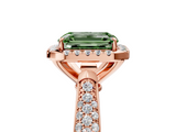 Rose gold Fancy Green Emerald  Cut Halo Pave Band Four-Prong Setting Ring_42