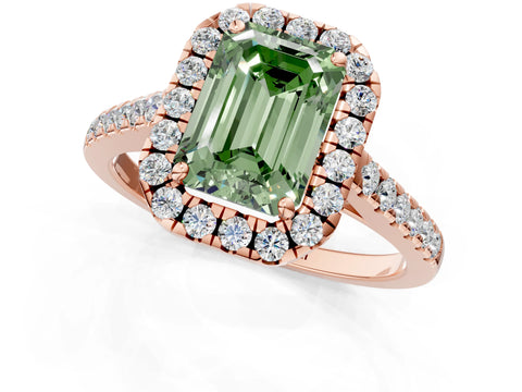 Rose gold Fancy Green Emerald Cut Halo Pave Diamond Engagement Ring with Four-Prong Setting_1