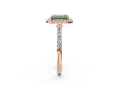 Rose gold Fancy Green Emerald Cut Halo Pave Diamond Engagement Ring with Four-Prong Setting_2