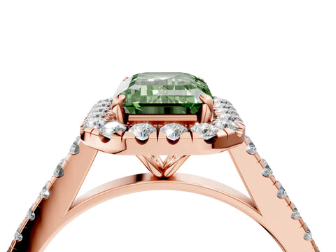 Rose gold Fancy Green Emerald Cut Halo Pave Diamond Engagement Ring with Four-Prong Setting_4