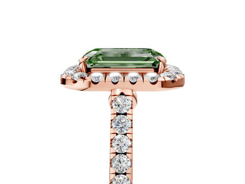 Rose gold Fancy Green Emerald Cut Halo Pave Diamond Engagement Ring with Four-Prong Setting_5