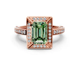 Rose gold Fancy Green Emerald  Cut Halo Pave Split Shank Prong Setting Ring_33