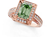 Rose gold Fancy Green Emerald  Cut Halo Pave Split Shank Prong Setting Ring_34