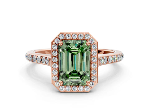 Rose gold Fancy Green Emerald Cut Halo Round Diamond Pavé Band with Four-Prong Setting_3