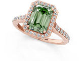 Rose gold Fancy Green Emerald Cut Halo Round Diamond Pavé Band with Four-Prong Setting_4