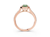 Rose gold Fancy Green Emerald Cut Halo Round Diamond Pavé Band with Four-Prong Setting_6