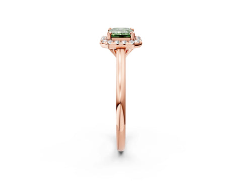 Rose gold Fancy Green Emerald Cut Halo Round Diamond Solitaire Engagement Ring with Pave Band and Four-Prong Setting_14
