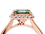 Rose gold Fancy Green Emerald Cut Halo Round Diamond Solitaire Engagement Ring with Pave Band and Four-Prong Setting_16