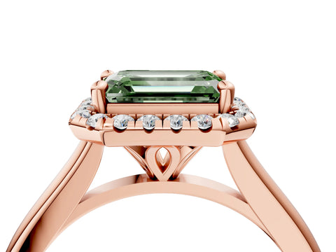 Rose gold Fancy Green Emerald Cut Halo Round Diamond Solitaire Engagement Ring with Pave Band and Four-Prong Setting_16
