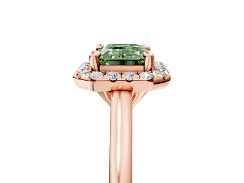 Rose gold Fancy Green Emerald Cut Halo Round Diamond Solitaire Engagement Ring with Pave Band and Four-Prong Setting_17