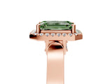 Rose gold Fancy Green Emerald Cut Halo Round Diamond Twist Band with Four-Prong Setting_5