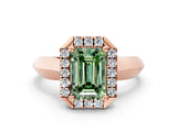 Rose gold Fancy Green Emerald  Cut Halo Solitaire Engagement Ring with Square Band and Four-Prong Setting_66