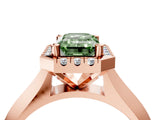 Rose gold Fancy Green Emerald  Cut Halo Solitaire Engagement Ring with Square Band and Four-Prong Setting_70
