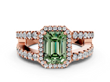 Rose gold Fancy Green Emerald  Cut Halo Split Shank Diamond Ring with Four-Prong Setting_43