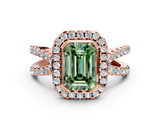 Rose gold Fancy Green Emerald  Cut Halo Split Shank Pave Set Ring_62