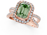 Rose gold Fancy Green Emerald  Cut Halo Split Shank Pave Set Ring_63