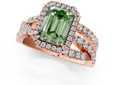 Rose gold Fancy Green Emerald  Cut Halo Split Shank Prong Setting Ring_13
